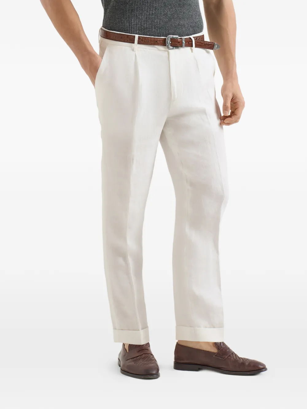 Brunello Cucinelli Geplooide broek met geverfd effect Wit
