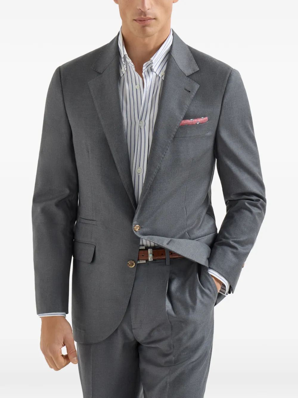 Brunello Cucinelli Super 150s Four Season Batavia twill blazer van scheerwol Grijs