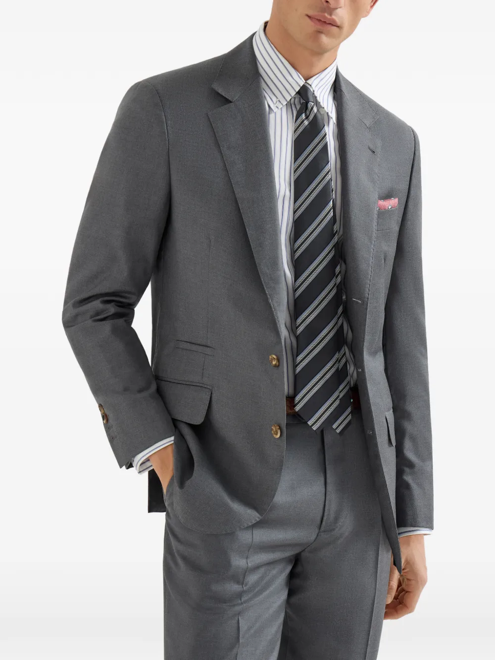 Brunello Cucinelli Super 150s Four Season Batavia twill blazer van scheerwol Grijs