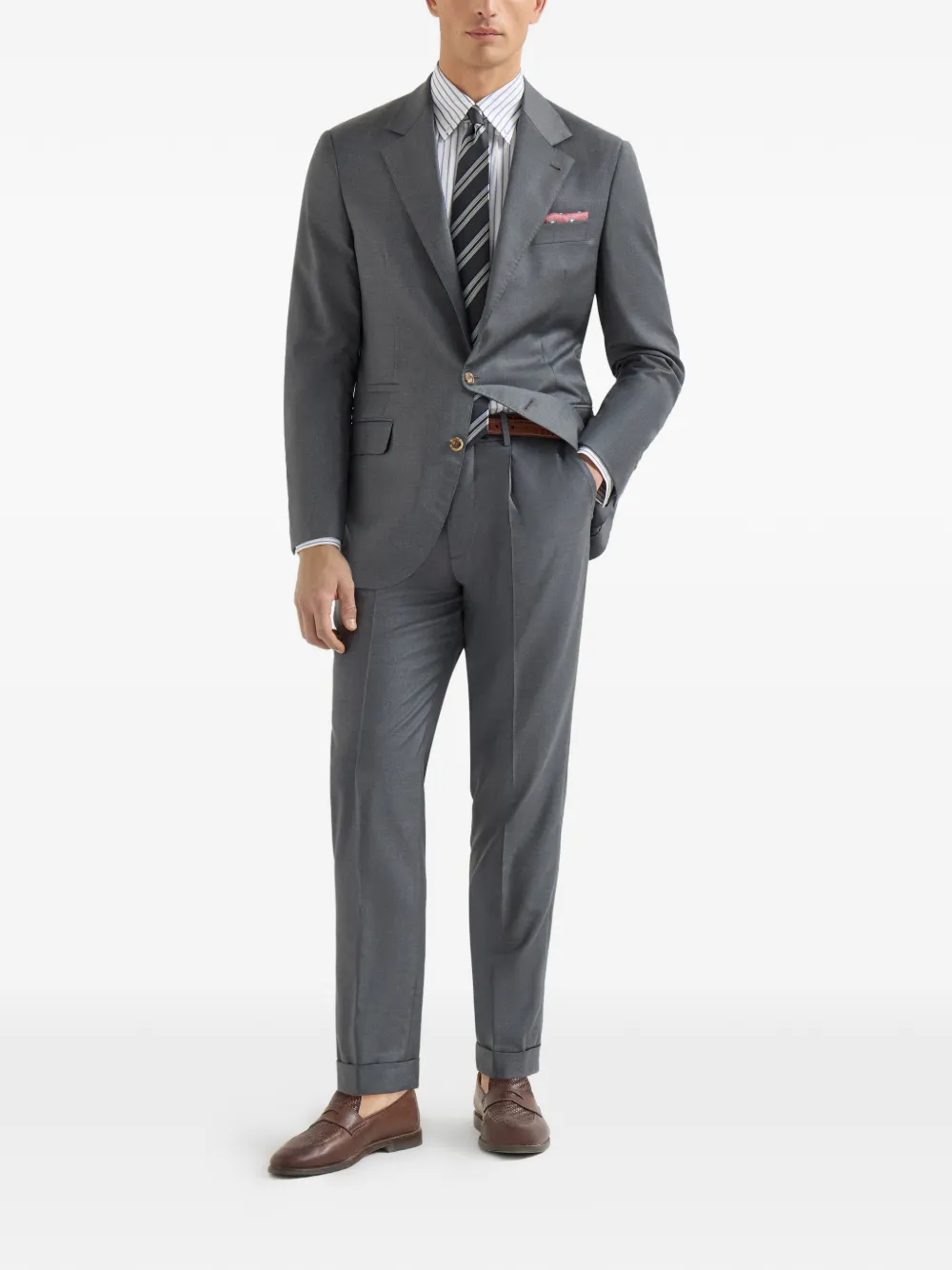 Brunello Cucinelli Super 150s Four Season Batavia twill blazer van scheerwol Grijs