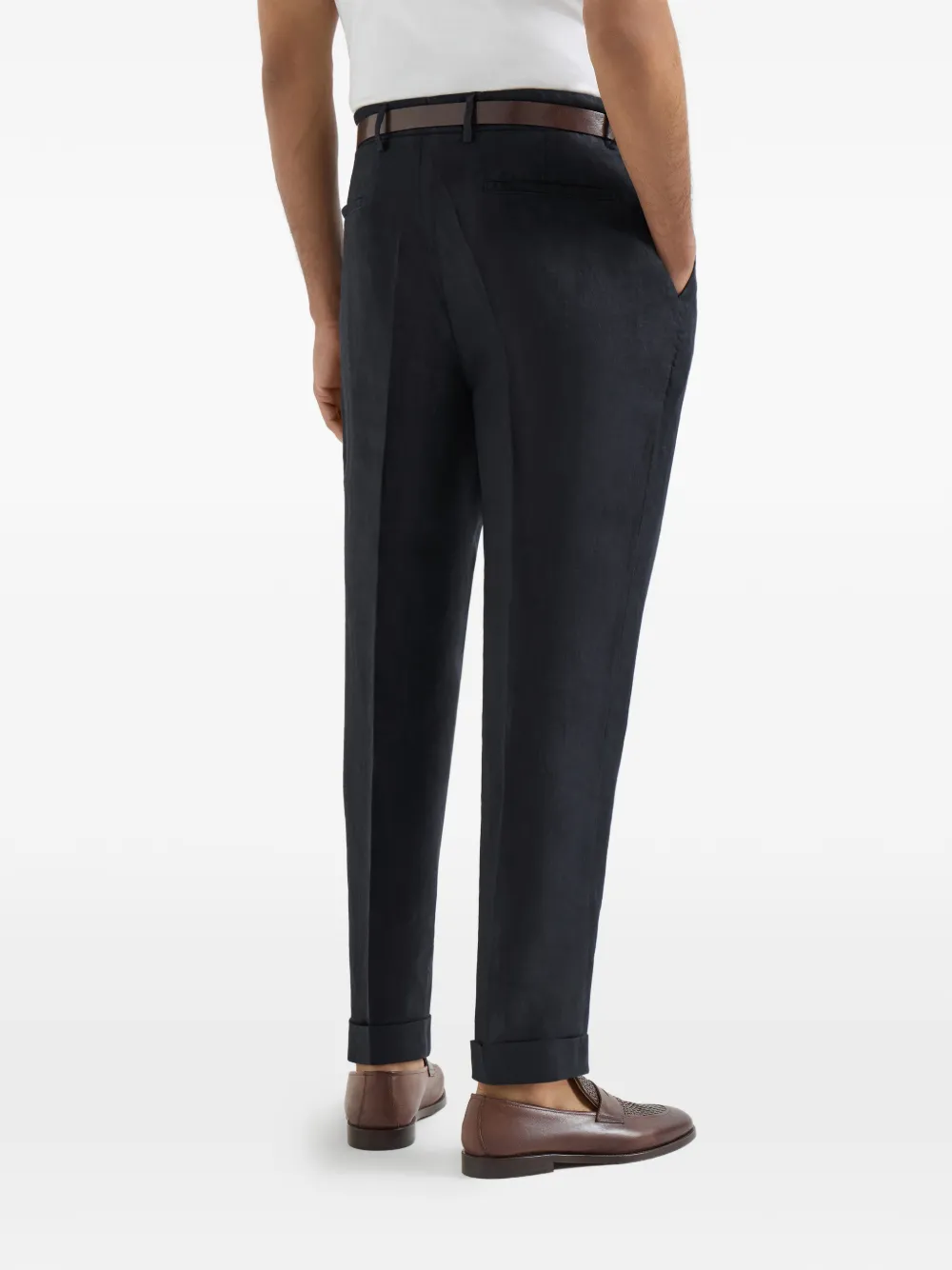 Brunello Cucinelli Linnen gabardine broek met plooien Blauw