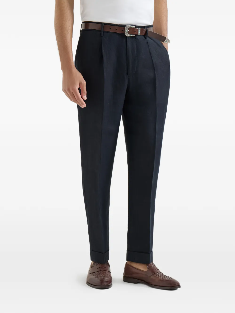 Brunello Cucinelli Linnen gabardine broek met plooien Blauw