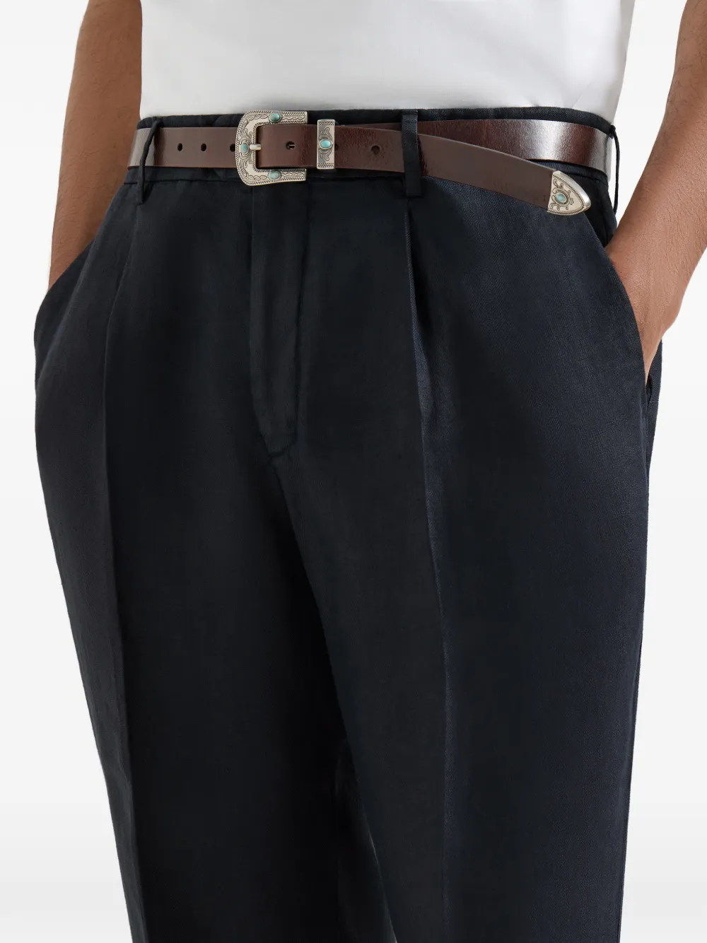 Brunello Cucinelli Linnen gabardine broek met plooien Blauw