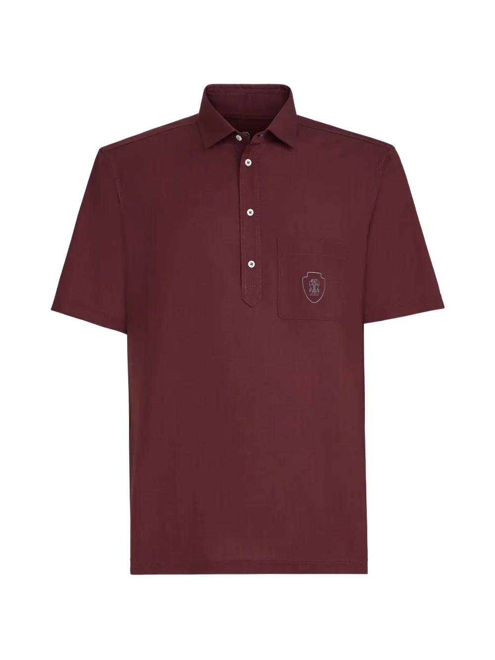 Brunello Cucinelli Polo in popeline di lana vergine con tasca sul petto e logo - Rosso