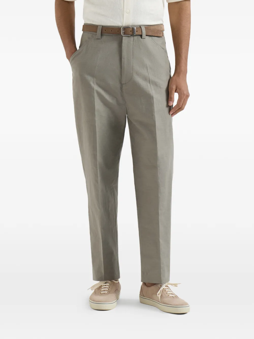 Brunello Cucinelli Katoenen en linnen Panama broek met plooi Grijs