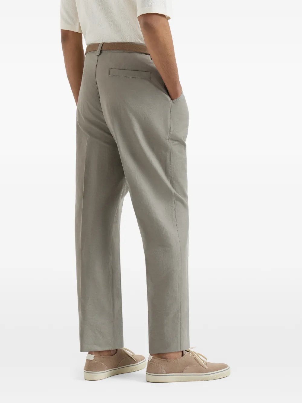 Brunello Cucinelli Katoenen en linnen Panama broek met plooi Grijs