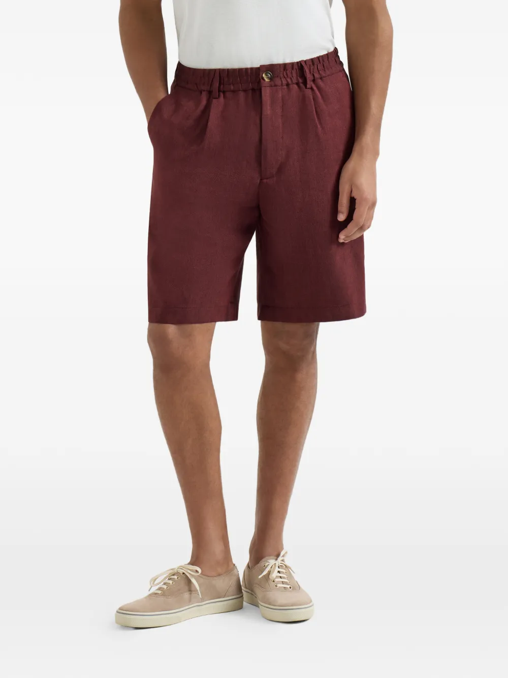 Brunello Cucinelli Bermuda shorts met chevron streep van scheerwol Rood