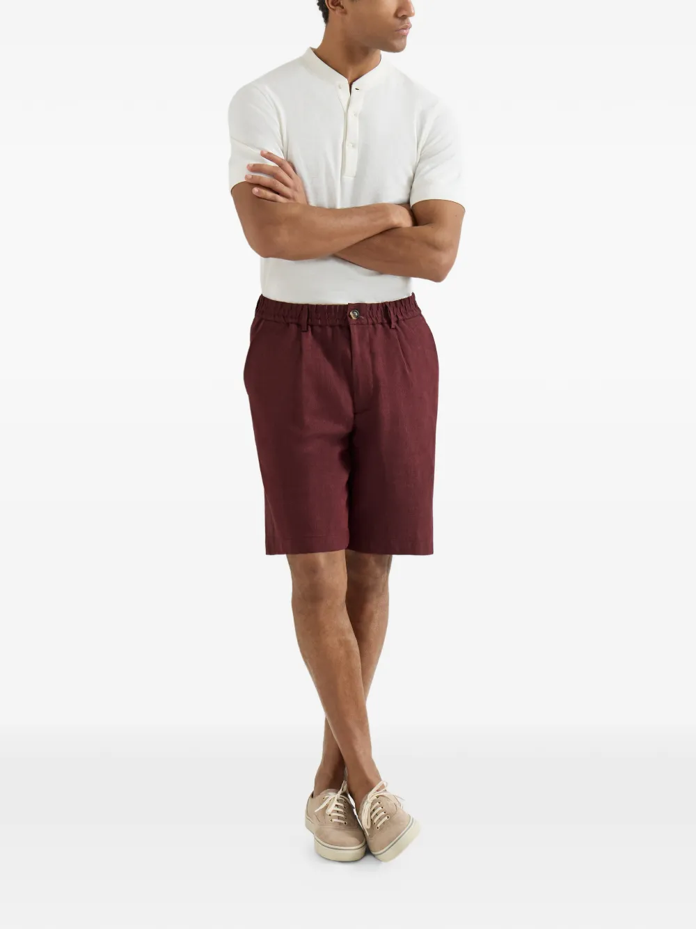 Brunello Cucinelli Bermuda shorts met chevron streep van scheerwol Rood