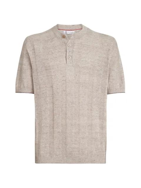 Brunello Cucinelli ribbet T-shirt med henley-krave