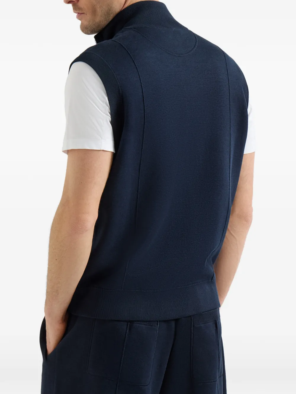 Brunello Cucinelli Katoenen en zijden badstof dubbelgebreide top met logo Blauw