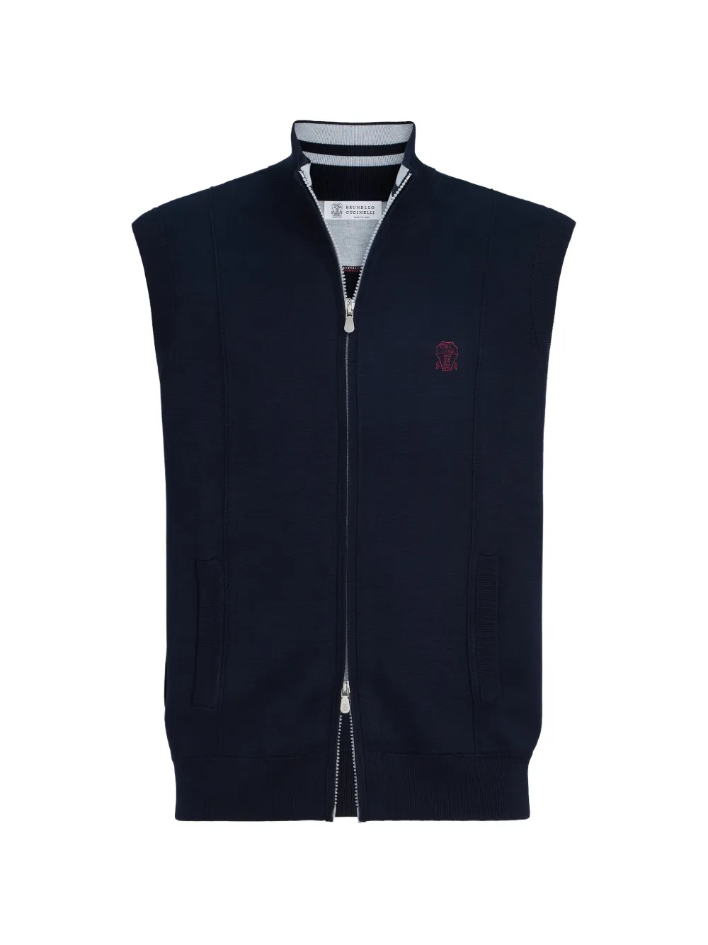 Brunello Cucinelli cotton and silk french-terry double-knit vest with logo - Blau