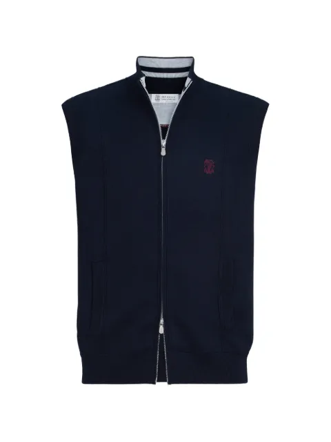 Brunello Cucinelli cotton and silk french-terry double-knit vest with logo