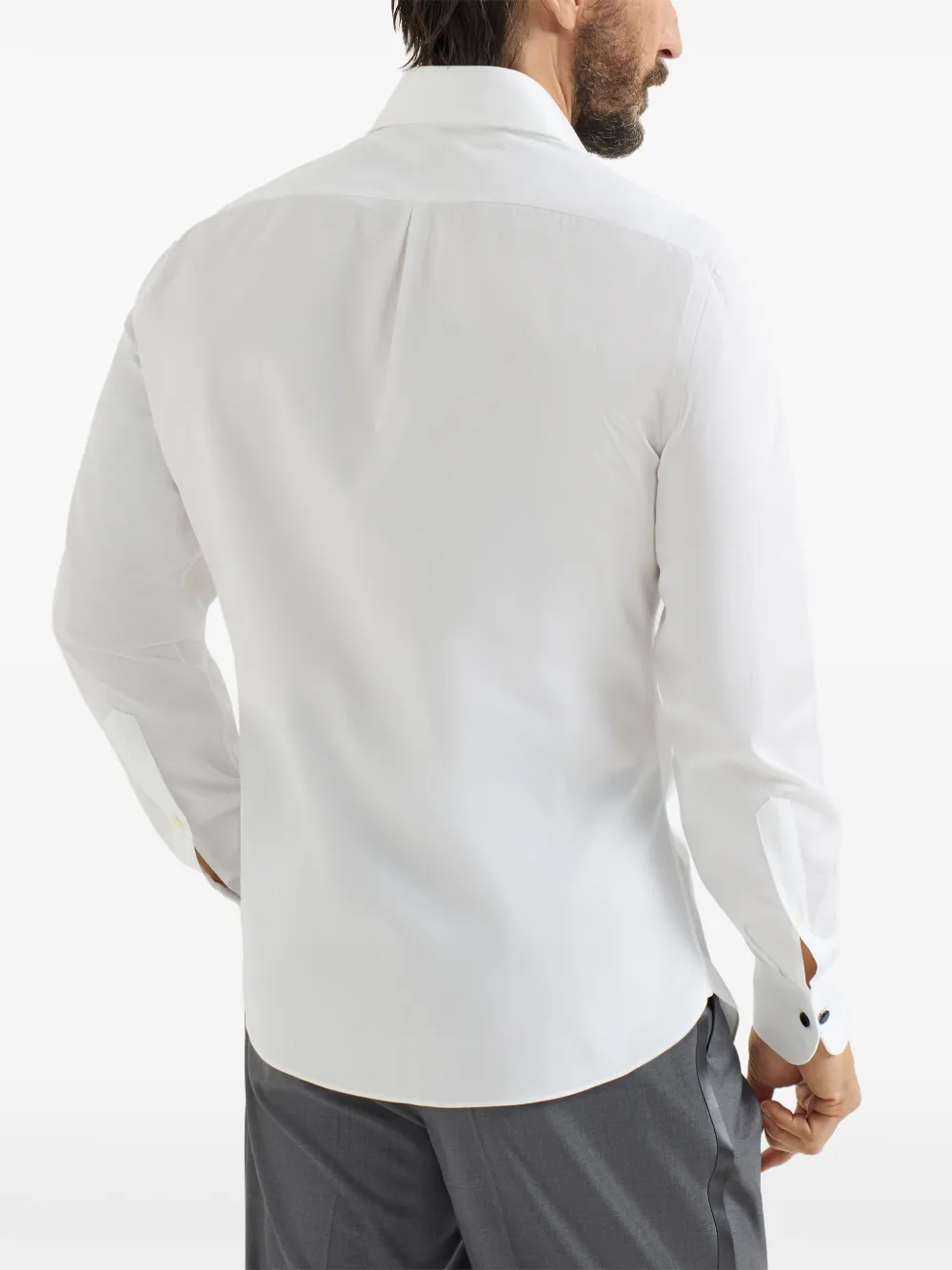 Brunello Cucinelli Sea Island katoenen twill slim-fit overhemd met puntkraag en geplooide bies Wit