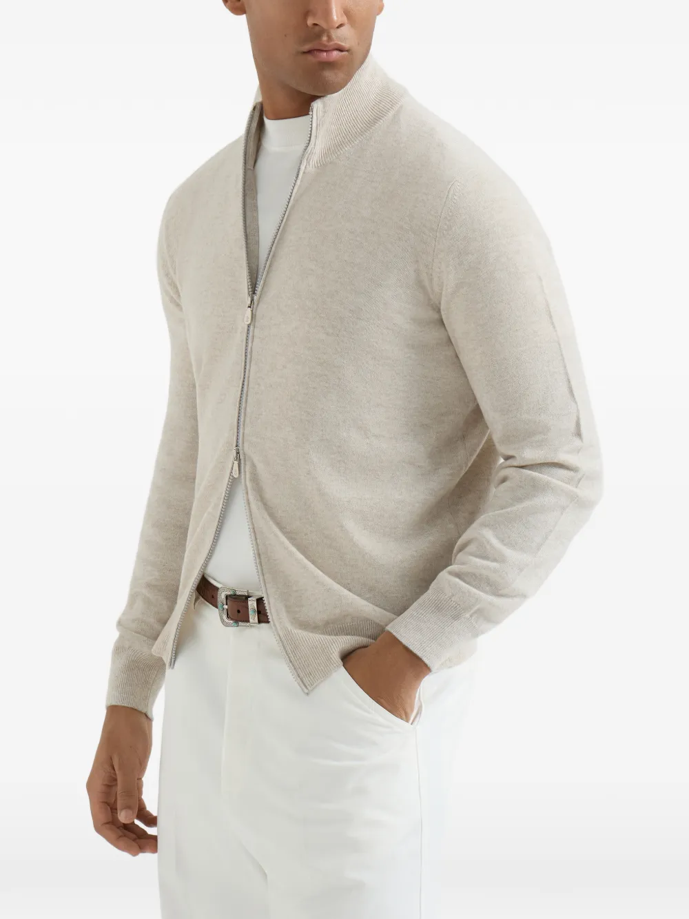 Brunello Cucinelli Kasjmier vest met col en rits Beige
