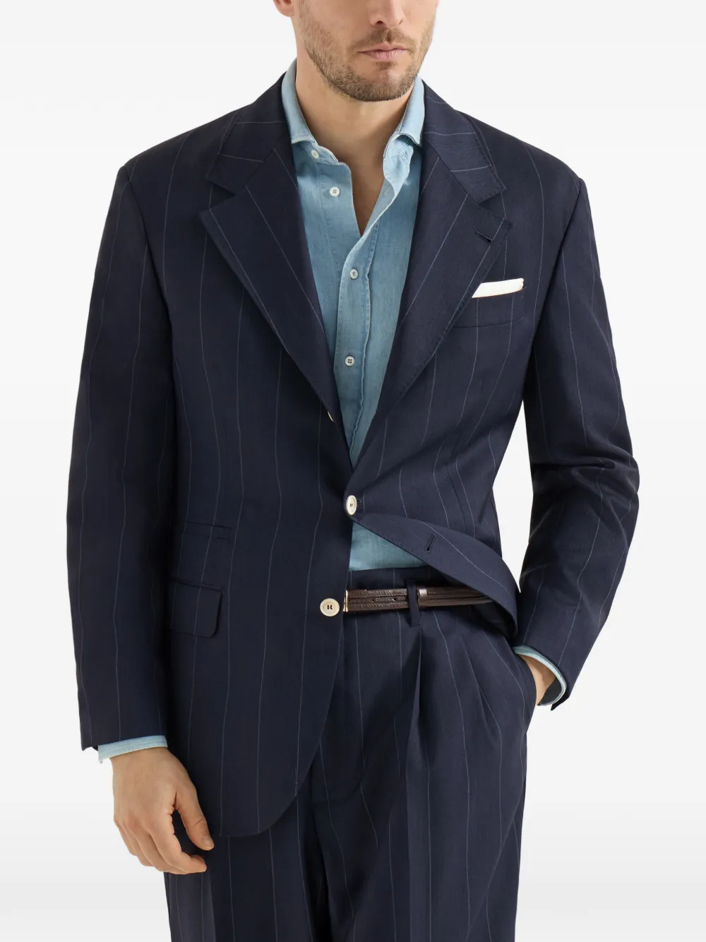 Brunello Cucinelli Krijtstreep blazer van scheerwol Blauw