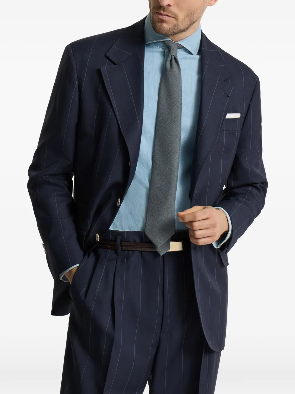 Brunello Cucinelli Krijtstreep blazer van scheerwol Blauw