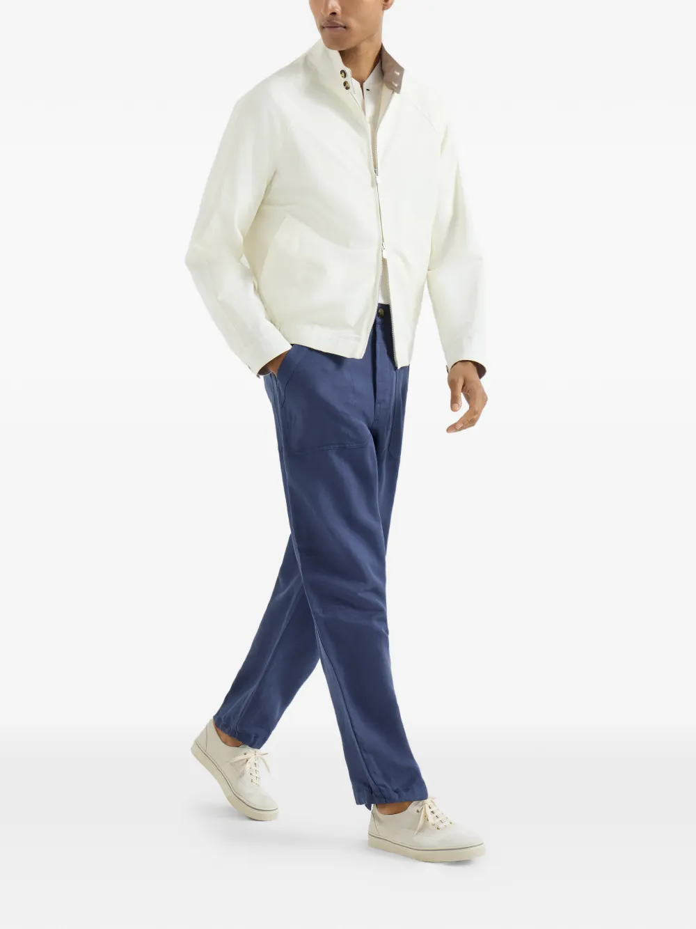 Linen And Cotton Drill Trousers With Patch Pockets And Drawstring