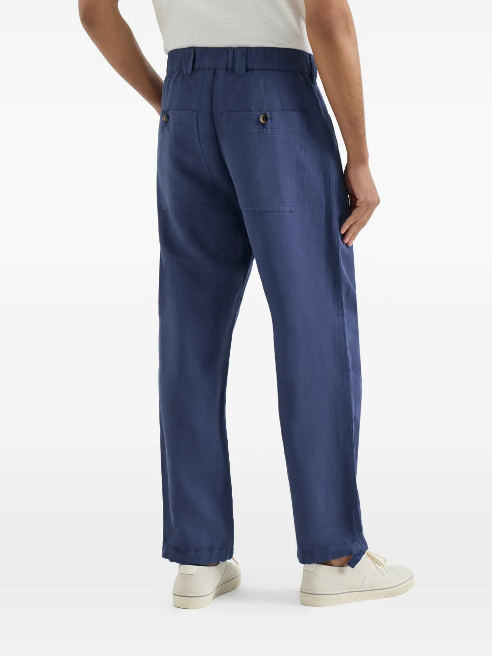 Linen And Cotton Drill Trousers With Patch Pockets And Drawstring