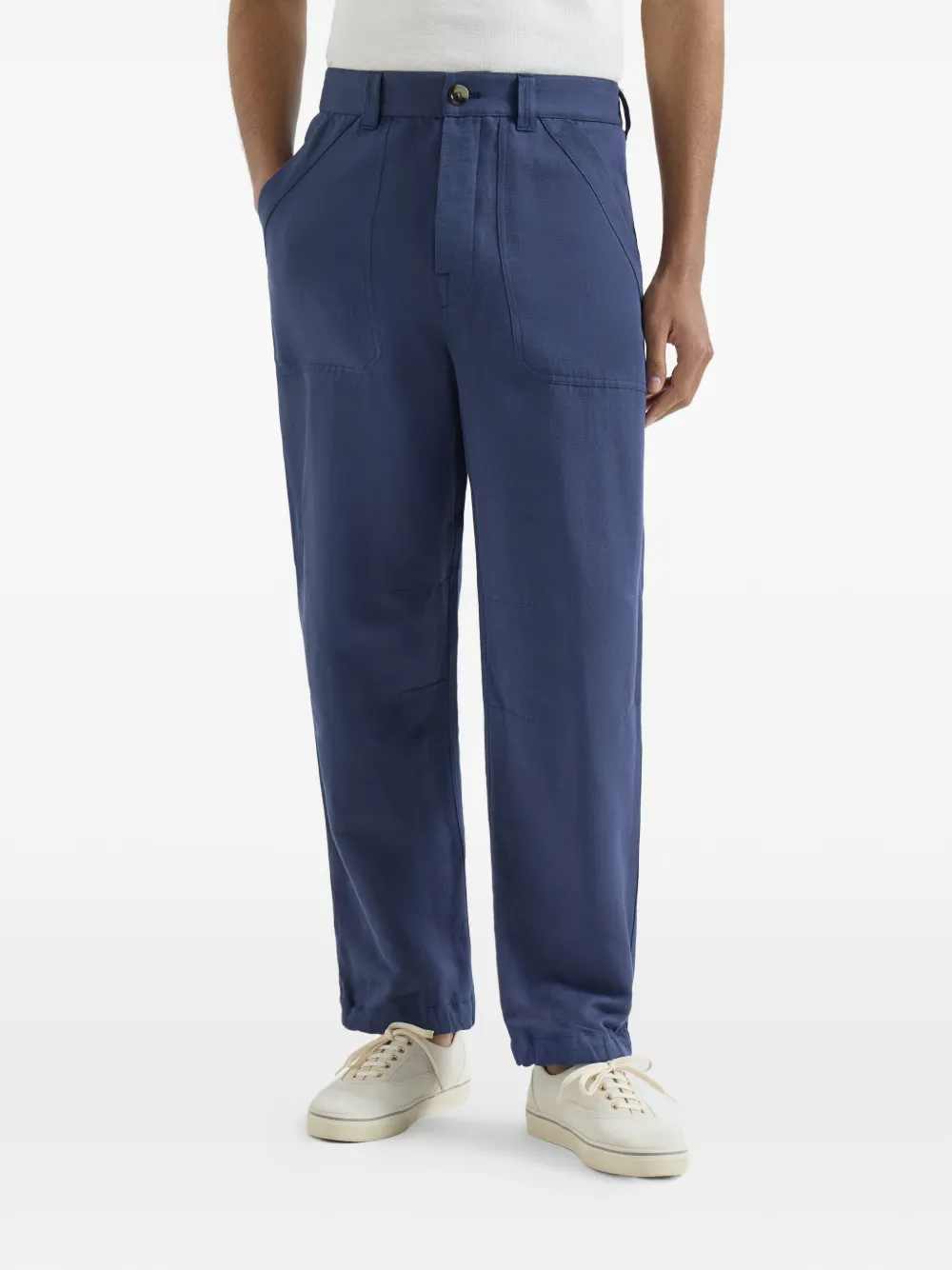 Linen And Cotton Drill Trousers With Patch Pockets And Drawstring