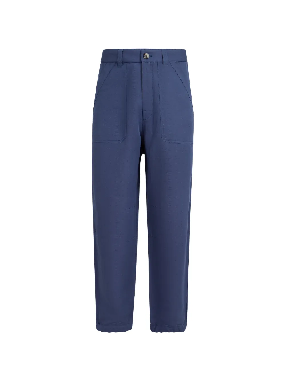 Brunello Cucinelli linen and cotton drill trousers with patch pockets and drawstring - Blu