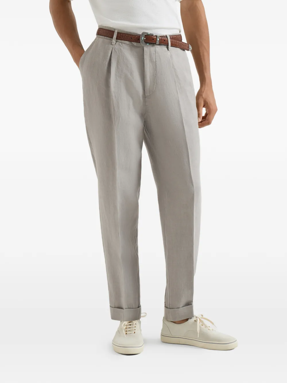 Garment-Dyed Trousers In Linen Gabardine With Pleat