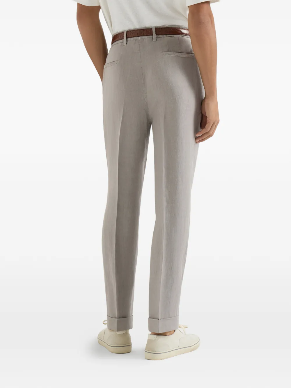 Garment-Dyed Trousers In Linen Gabardine With Pleat