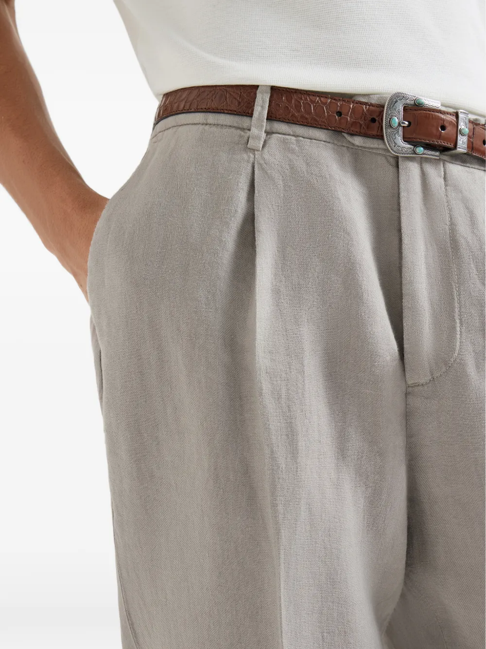 Garment-Dyed Trousers In Linen Gabardine With Pleat