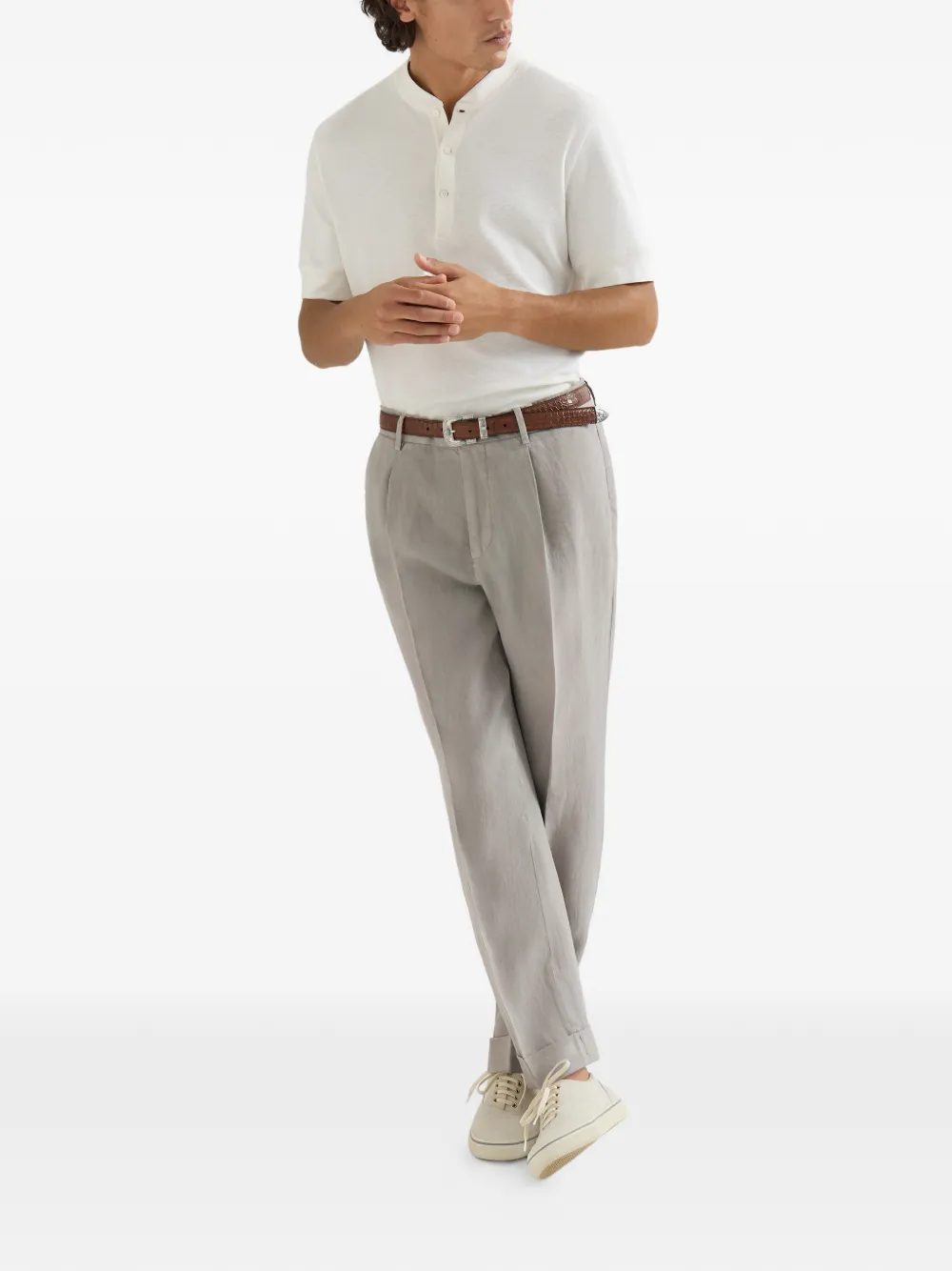 Garment-Dyed Trousers In Linen Gabardine With Pleat