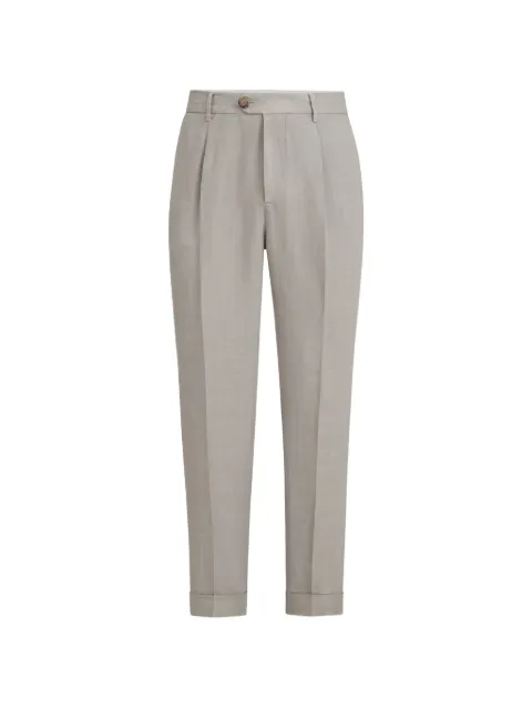 Brunello Cucinelli garment-dyed trousers in linen gabardine with pleat