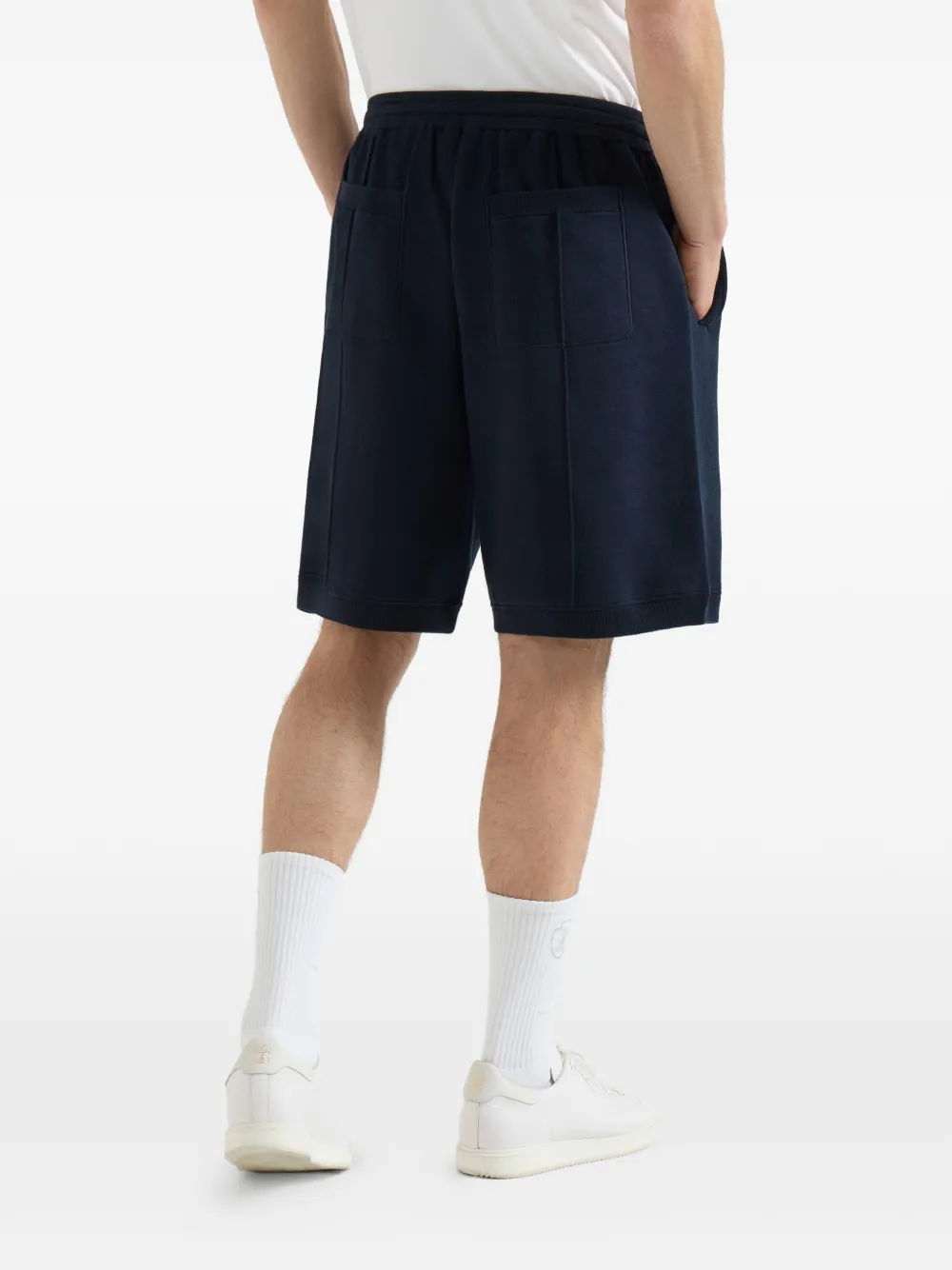 Brunello Cucinelli Katoenen en zijden badstoffen dubbelgebreide bermuda shorts met logo Blauw