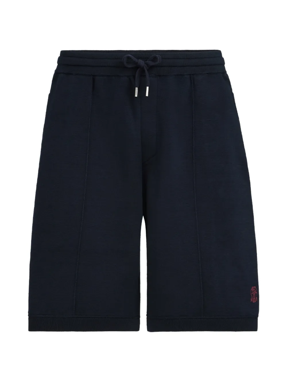 Brunello Cucinelli Katoenen en zijden badstoffen dubbelgebreide bermuda shorts met logo Blauw