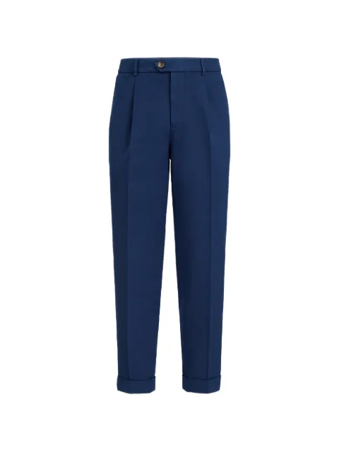 Brunello Cucinelli بنطال قطن ملتوي غبردين بقماش مصبوغ وكسرات