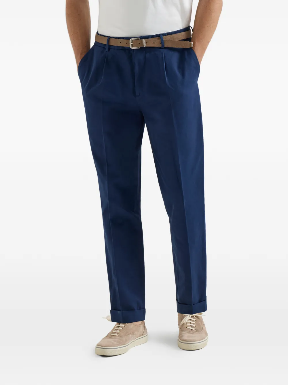 Garment-Dyed Trousers In Twisted Cotton Gabardine With Pleat