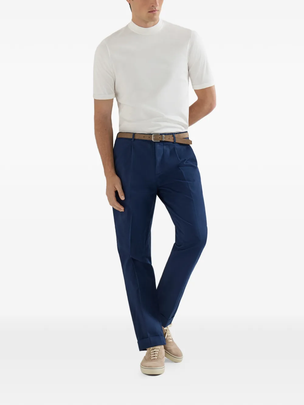 Garment-Dyed Trousers In Twisted Cotton Gabardine With Pleat