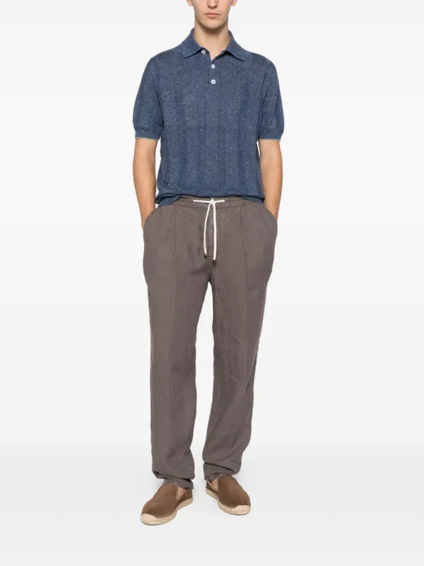 Brunello Cucinelli ribbed-knit short-sleeve Polo Shirt | Blue