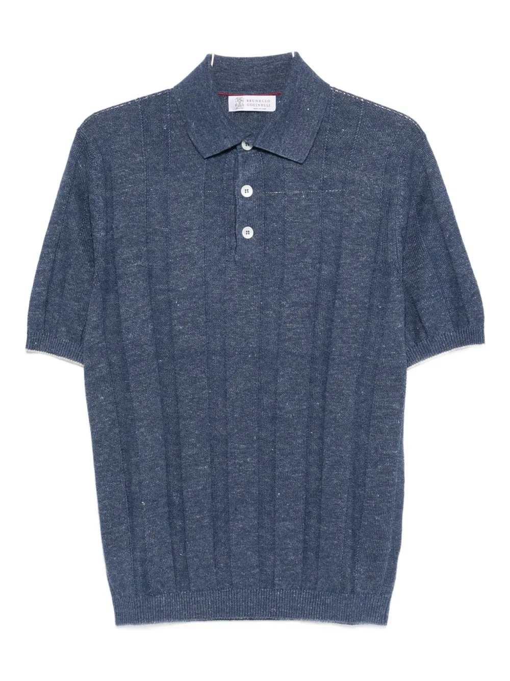 Brunello Cucinelli ribbed-knit short-sleeve polo shirt - Blu