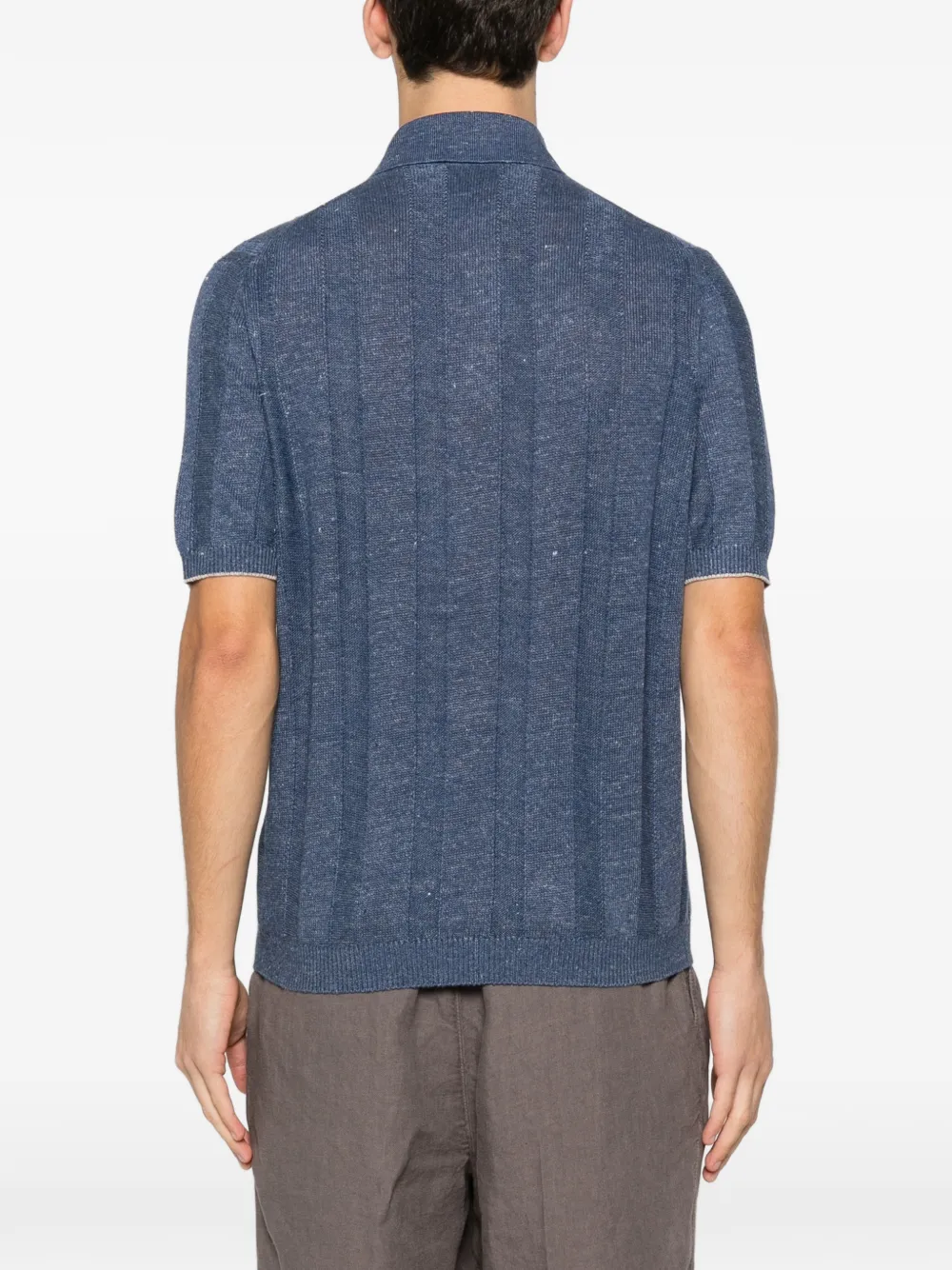 Brunello Cucinelli Ribgebreid poloshirt Blauw