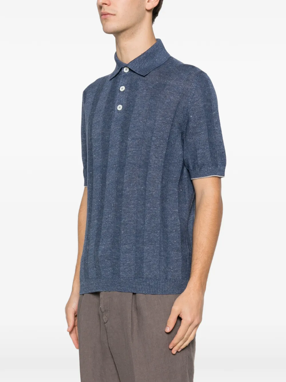 Brunello Cucinelli Ribgebreid poloshirt Blauw