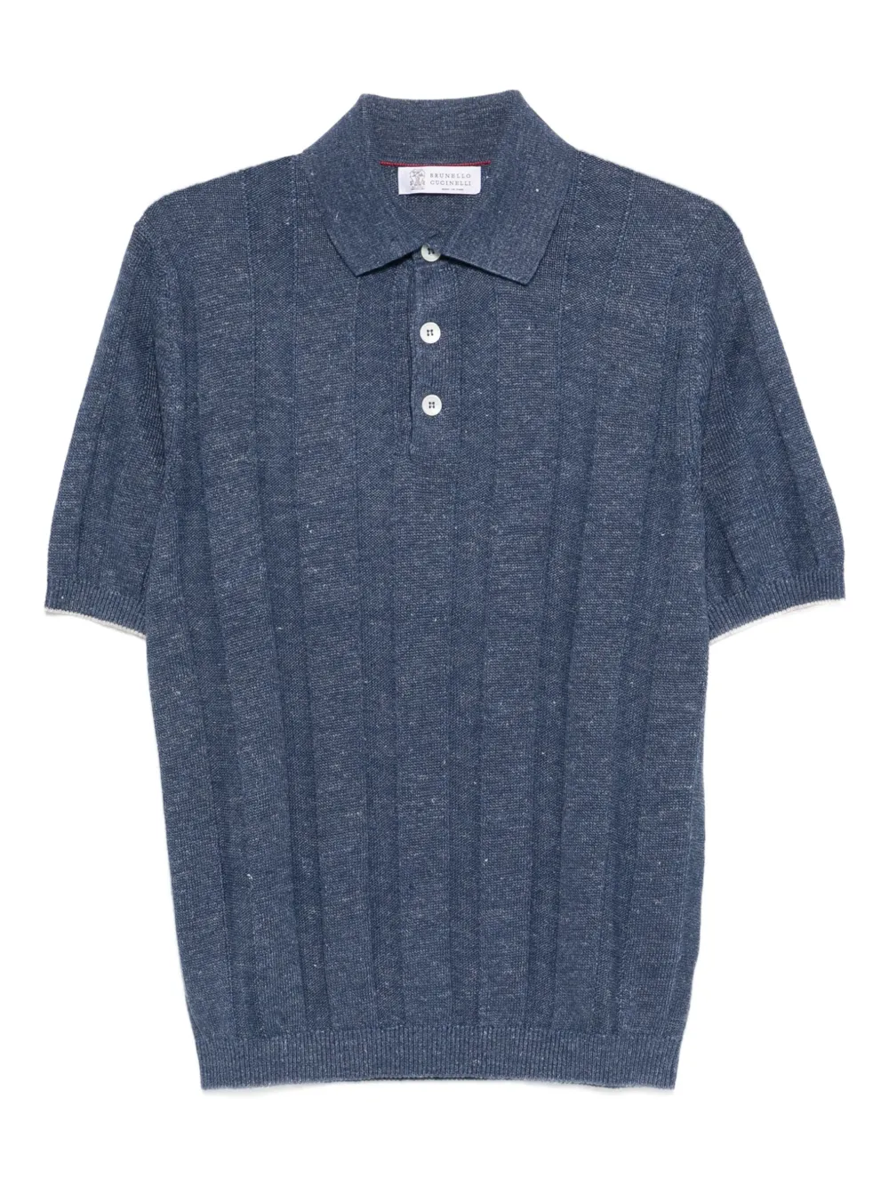 Brunello Cucinelli ribbed-knit short-sleeve polo shirt - Blu