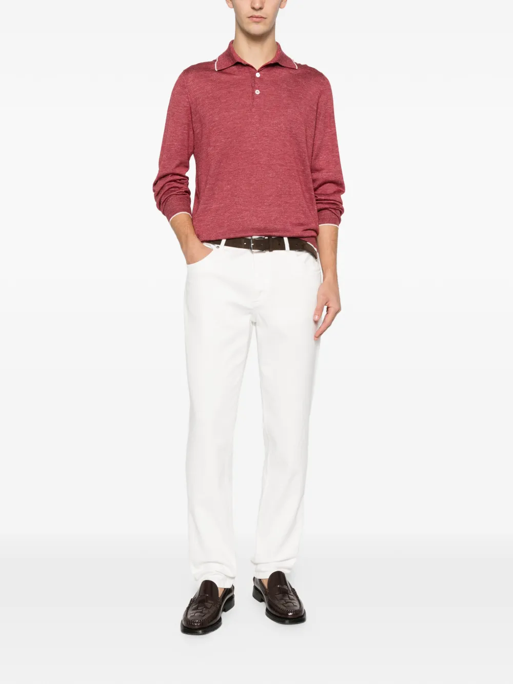 Brunello Cucinelli trim-detail polo shirt - Rood