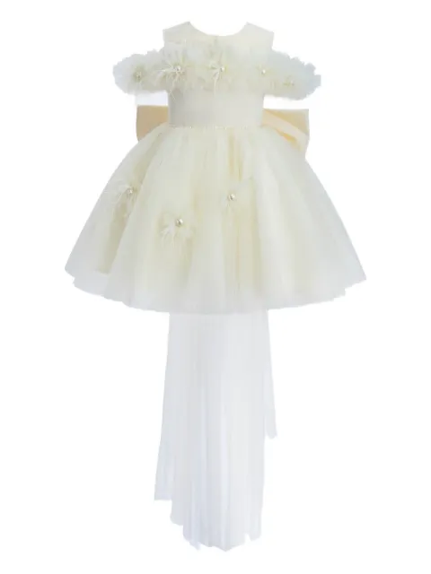 Tulleen floral-embellishment tulle dress