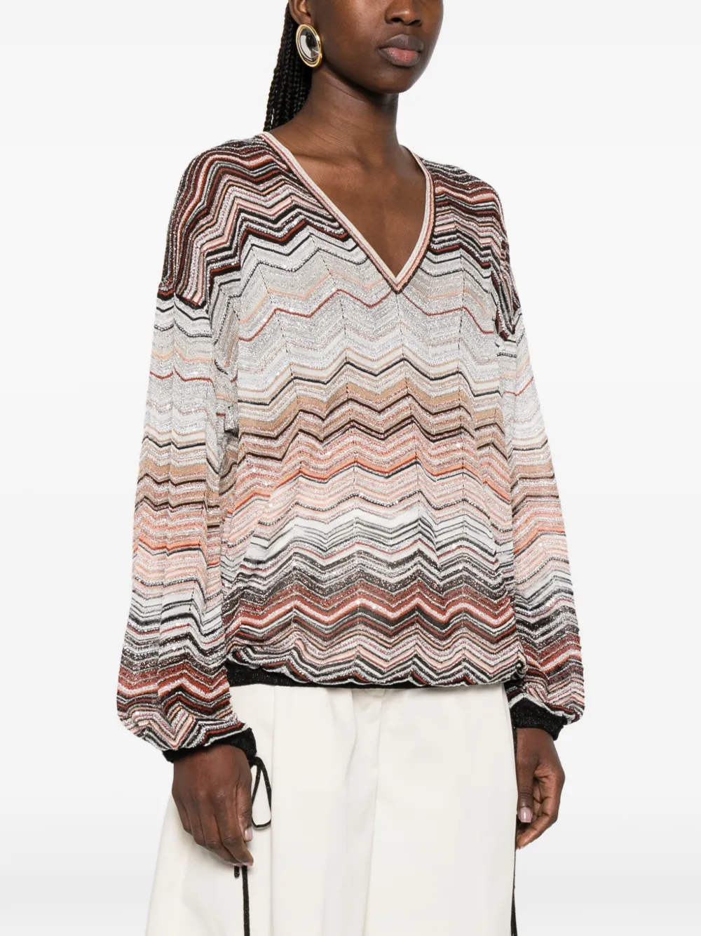  Missoni V-neck Chevron Top - Neutrals 