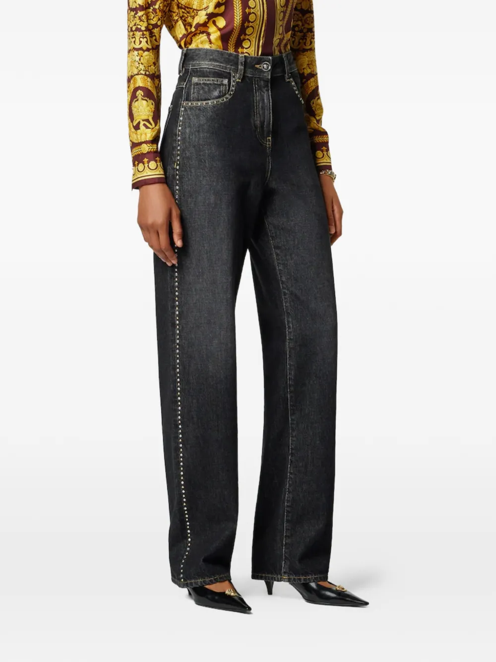  Versace Studded Denim Trousers - Black 