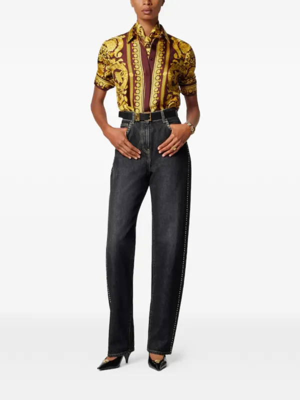Versace スタッズ ハイウエスト デニムパンツ | ブラック | FARFETCH JP