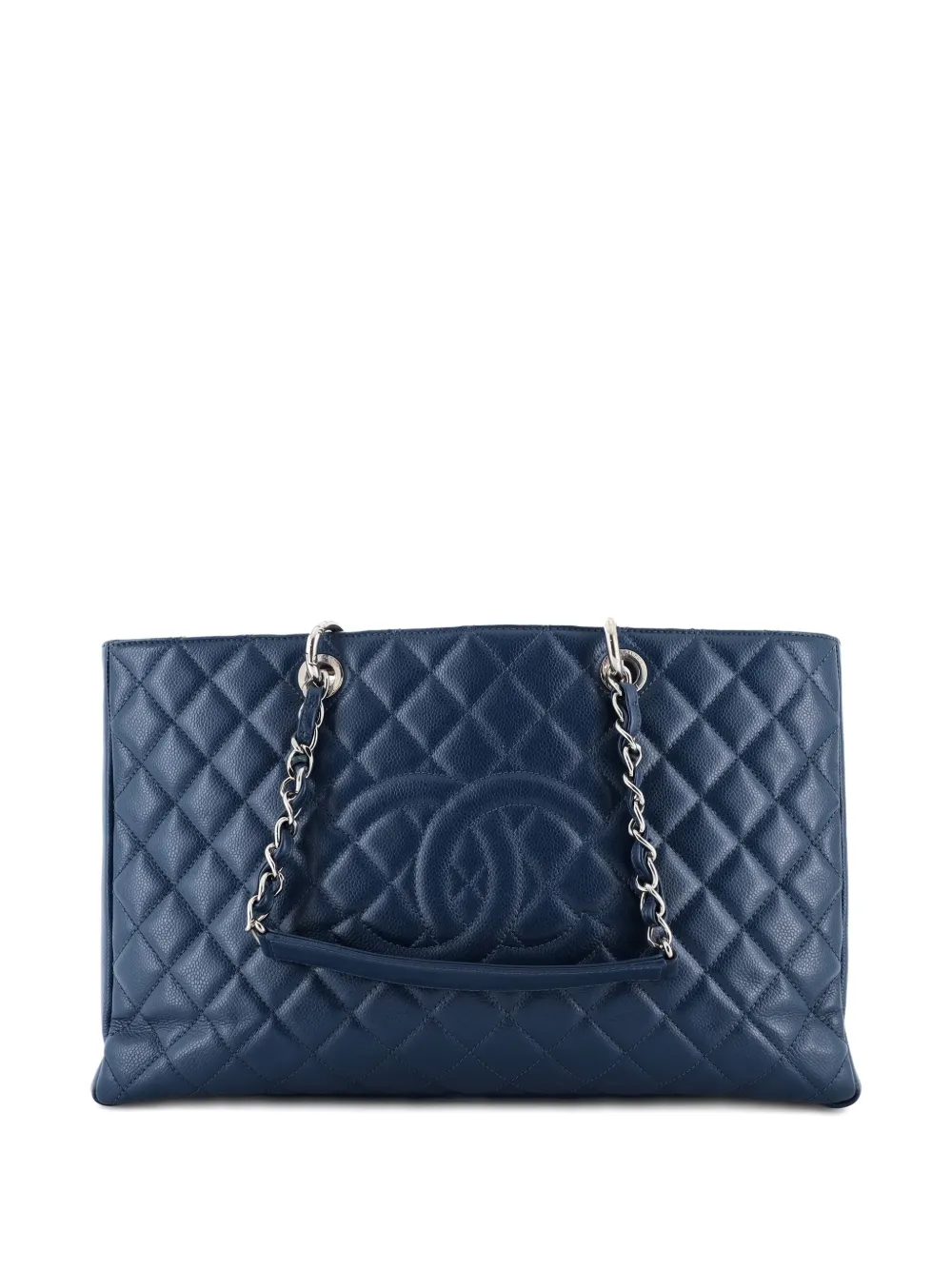 Pre-owned Chanel Grand Shopping Quilted Caviar Xl Tote Bag In Blue
