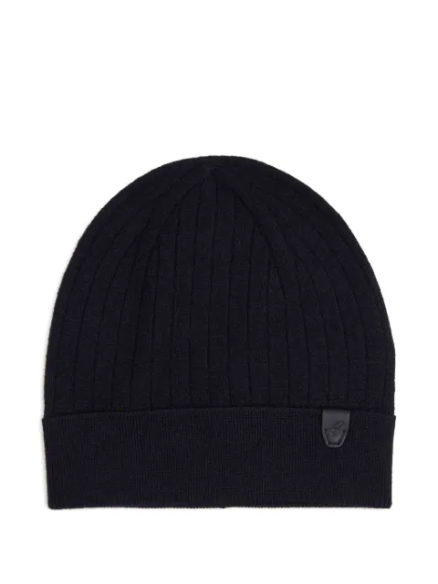 Brioni ribbed logo-patch beanie hat