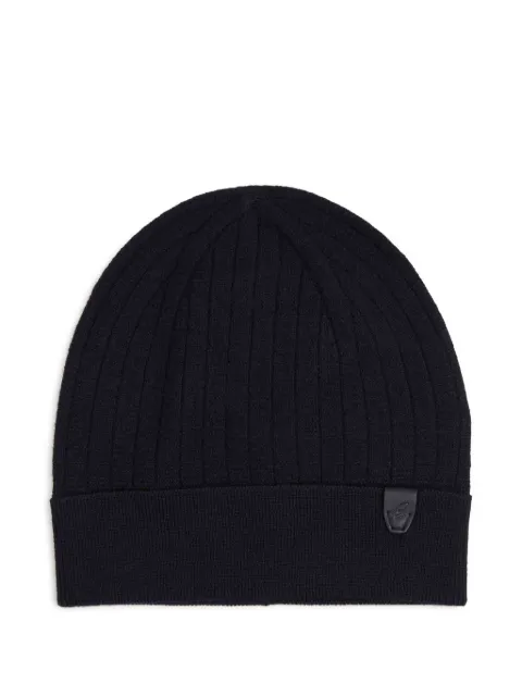 Brioni ribbed logo-patch beanie hat