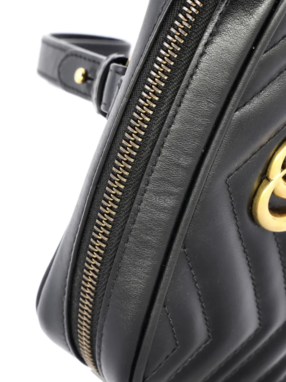 Pre-owned Gucci Gg Marmont Wristlet Matelasse Leather Clutch Bag In Black