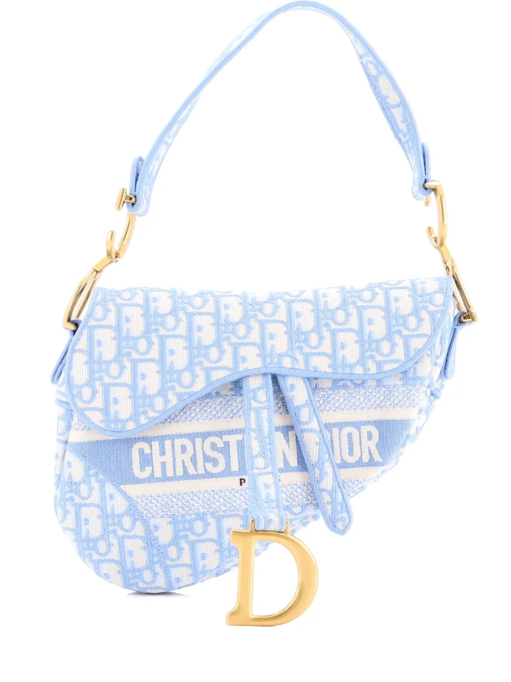 Christian Dior Pre-Owned Saddle Handbag Logo Embroidered Oblique Canvas Medium shoulder bag - Blu