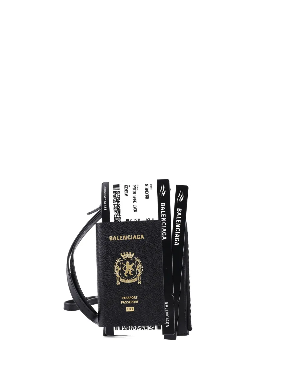 Pre-owned Balenciaga Passport Phone Holder Printed Leather Crossbody Bag In Black